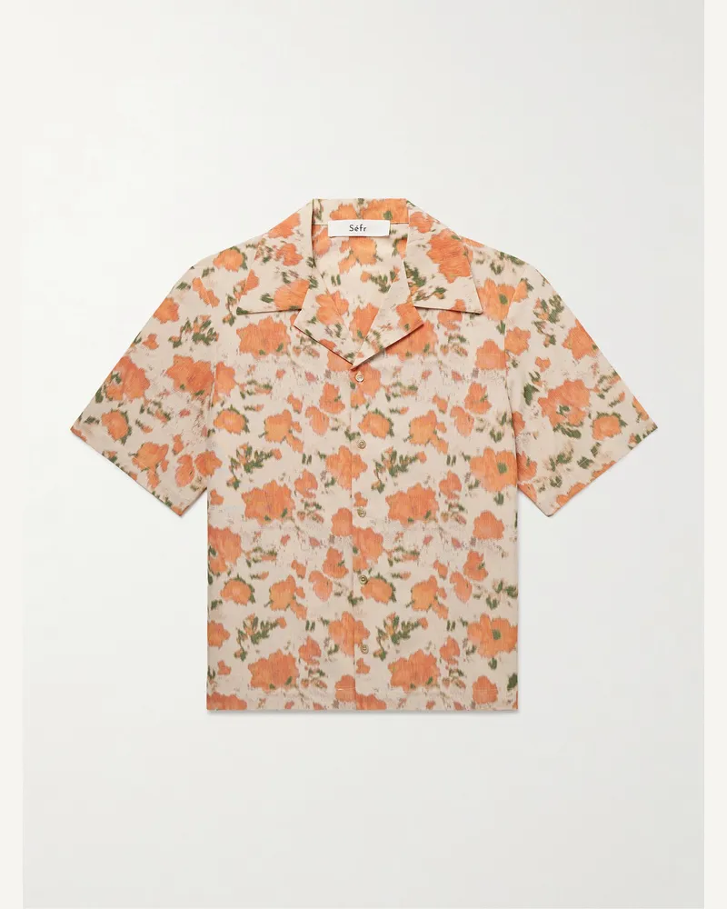 Séfr Pino Hemd aus Webstoff mit Blumenprint Orange