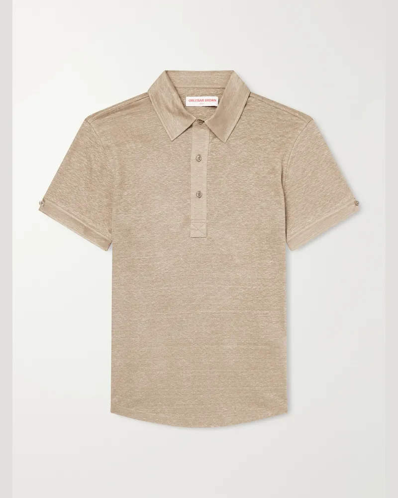 Orlebar Brown Sebastian Linen-Jersey Polo Shirt Brown