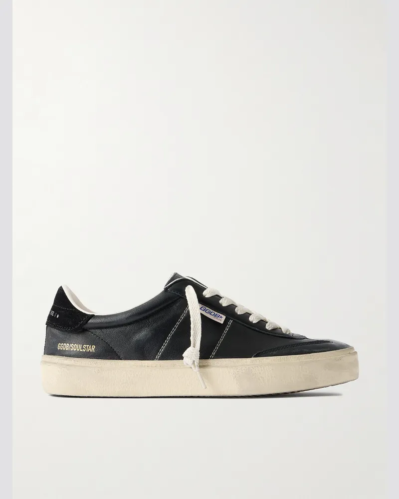 Golden Goose Soul-Star Suede-Trimmed Distressed Leather Sneakers Black
