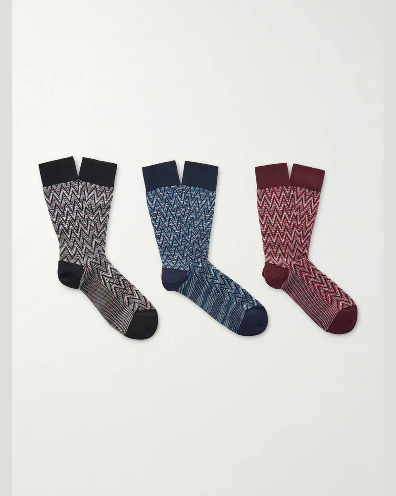 Missoni Three-Pack Crochet-Knit Cotton-Blend Socks Multi