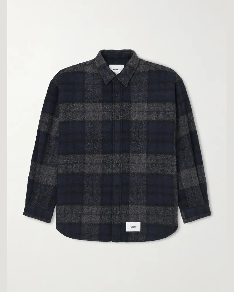 WTAPS Karierte Hemdjacke aus einer gebürsteten Wollmischung mit Logoapplikation Grau