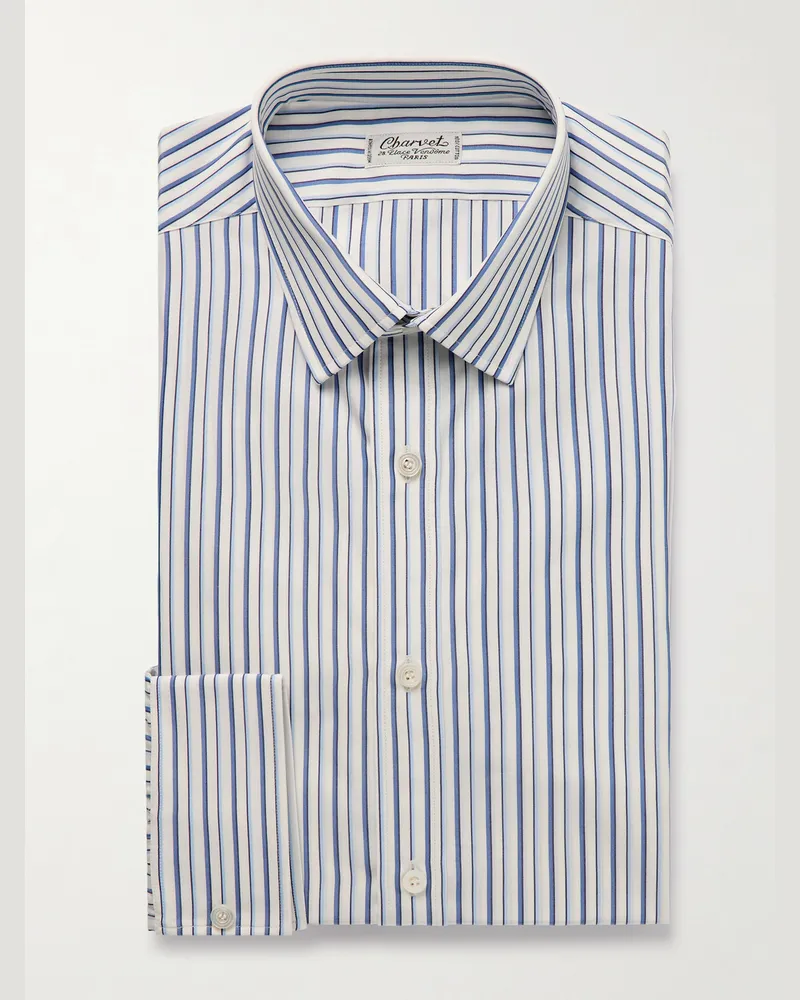 Charvet Hemd aus gestreiftem Baumwoll-Oxford Blau
