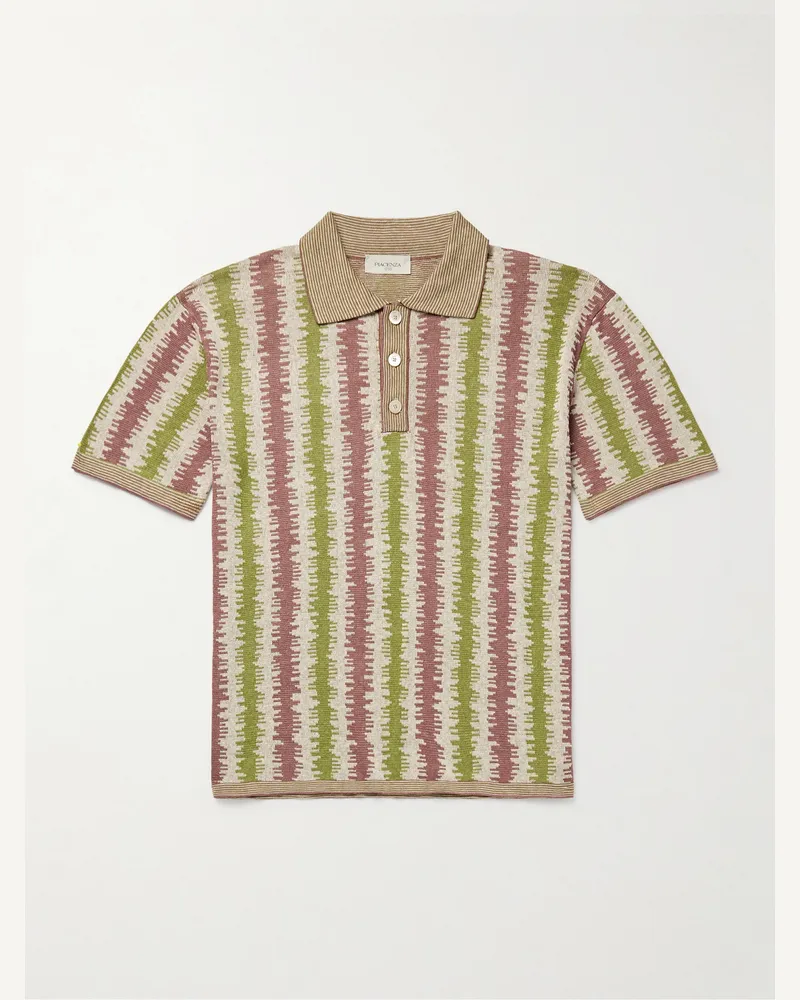 PIACENZA 1733 Striped Silk and Linen-Blend Jacquard Polo Shirt Brown