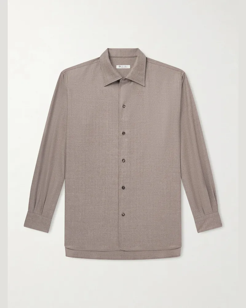 Loro Piana Franco Hemd aus Schurwolle mit Lederbesatz Neutral
