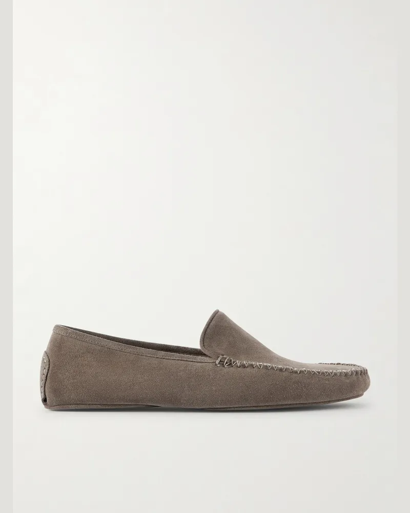 Thom Sweeney Slippers aus Veloursleder mit Kaschmirfutter Braun