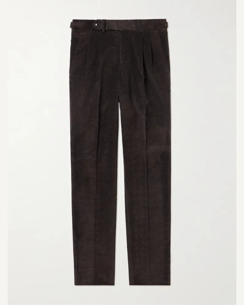 PURDEY Schmal zulaufende Bundfaltenhose aus Baumwollcord Braun