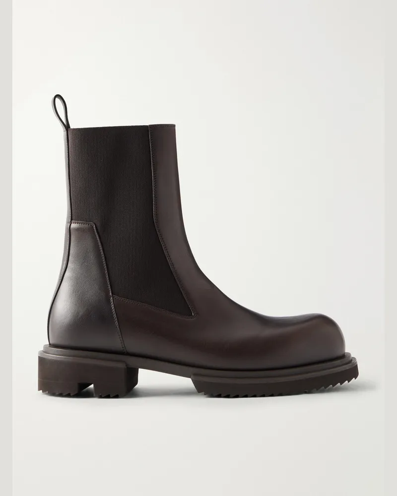 Rick Owens Beatle Leather Chelsea Boots Brown