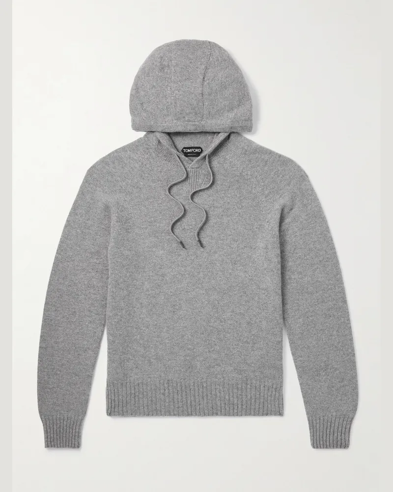 Tom Ford Logo-Embroidered Cashmere Hoodie Gray