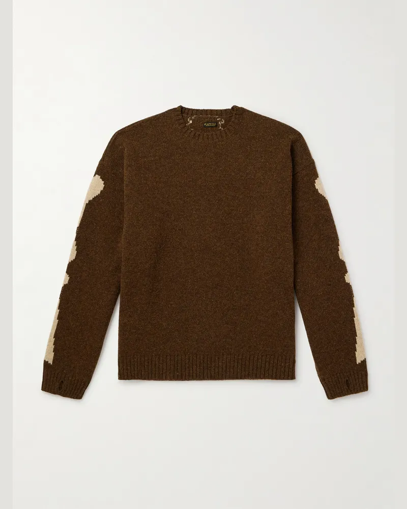 KAPITAL Oversized Intarsia Wool Sweater Brown