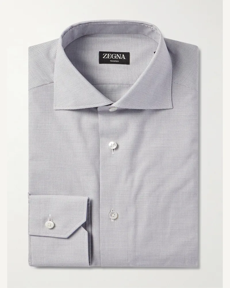 Ermenegildo Zegna Cutaway-Collar Checked Cotton Shirt Blue
