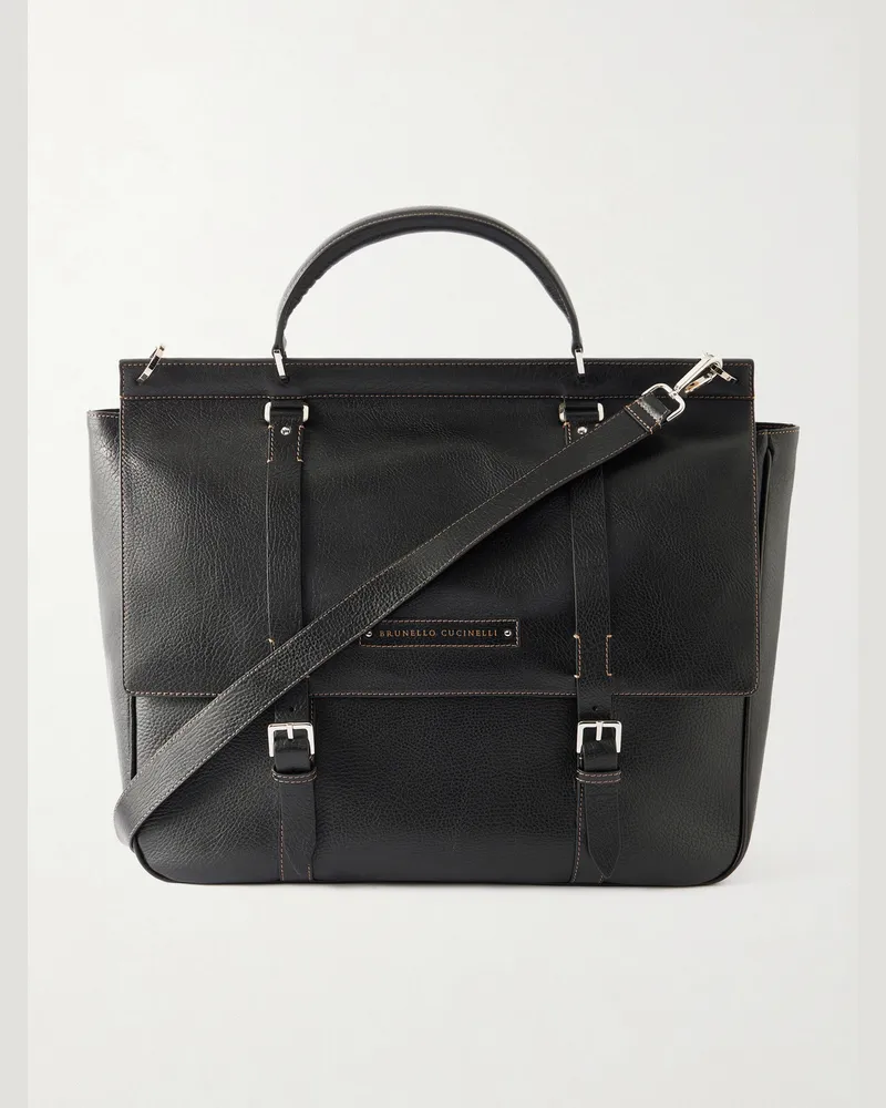 Brunello Cucinelli Weekender aus vollnarbigem Leder Schwarz