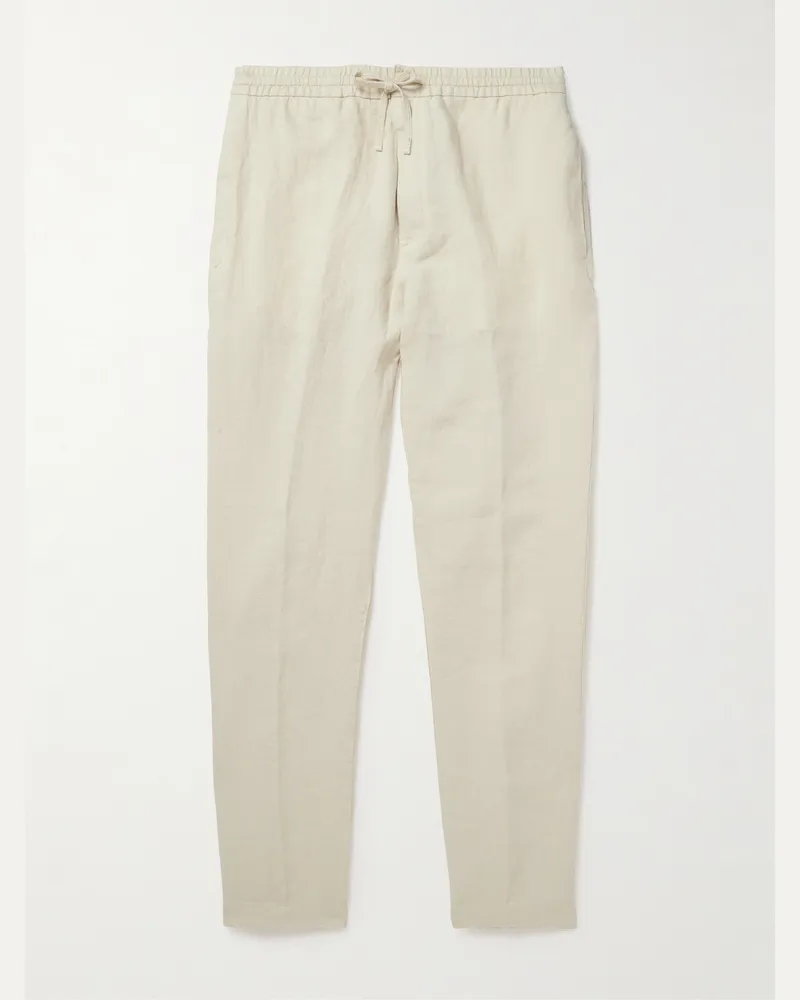 Canali Straight-Leg Linen Drawstring Trousers Neutrals