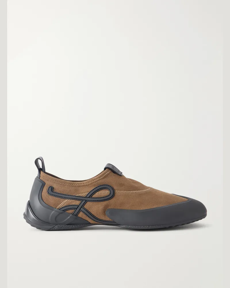 Loewe Grip Aqua Rubber-Trimmed Stretch Suede Sneakers Brown