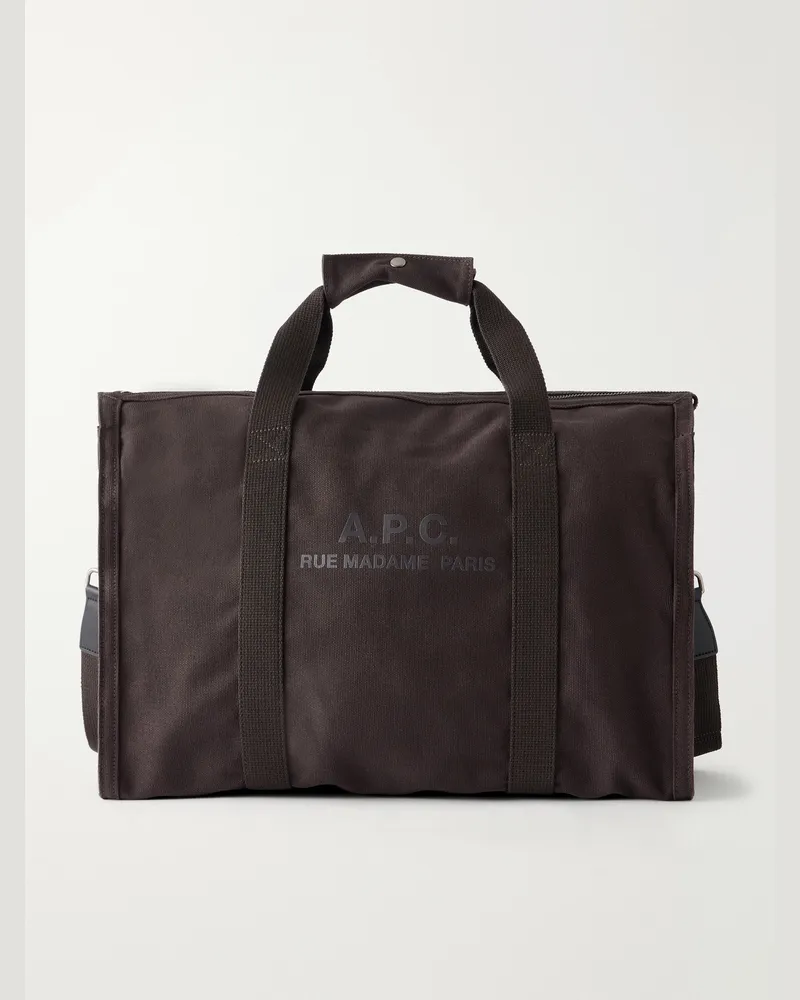 A.P.C. Recuperation Logo-Printed Webbing-Trimmed Cotton-Canvas Tote Bag Brown