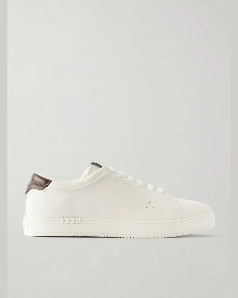 Berluti Logo-Embossed Leather Sneakers White