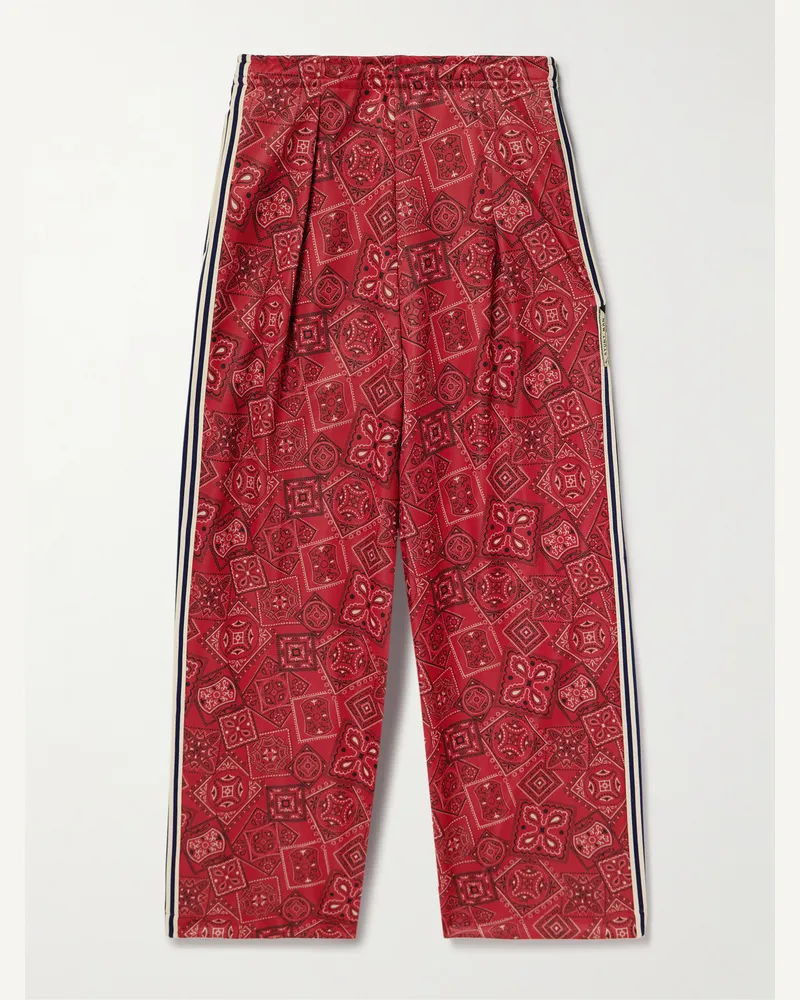 KAPITAL Wide-Leg Striped Webbing-Trimmed Bandana-Print Tech-Jersey Track Pants Red
