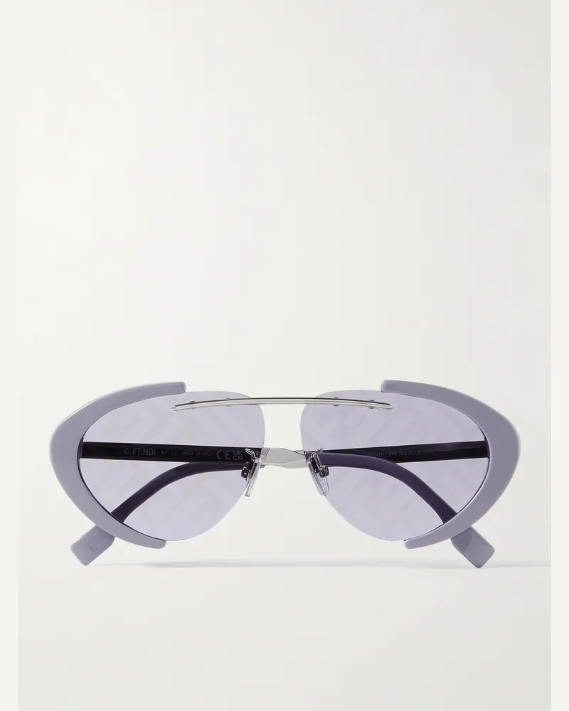 Fendi Sonnenbrille aus Azetat mit ovalem Rahmen und silberfarbenen Details Lila