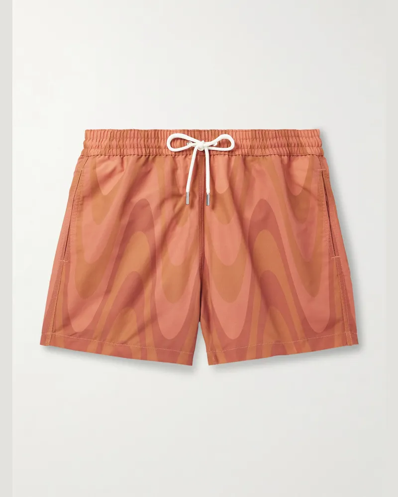 Frescobol Carioca Rio gerade geschnittene mittellange Badeshorts aus recyceltem Shell mit Print Orange
