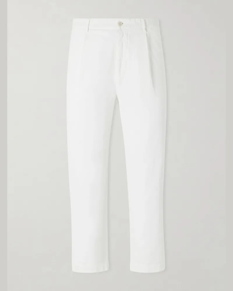 BARENA Cropped Tapered Cotton And Linen-Blend Corduroy Trousers White