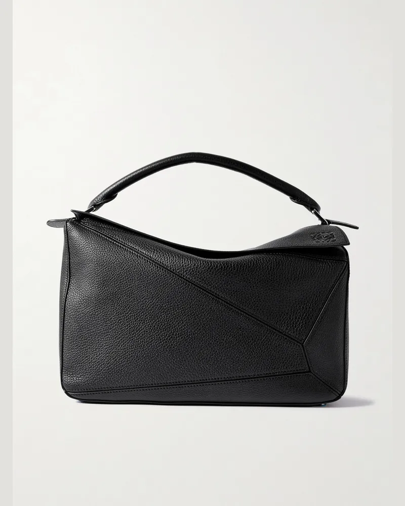 Loewe Puzzle Edge Large Umhängetasche aus vollnarbigem Leder mit Logoprägung Schwarz