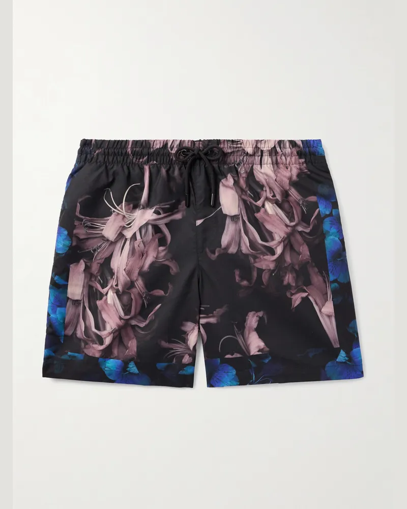 Dries van Noten Gerade geschnittene mittellange Badeshorts mit Print Schwarz