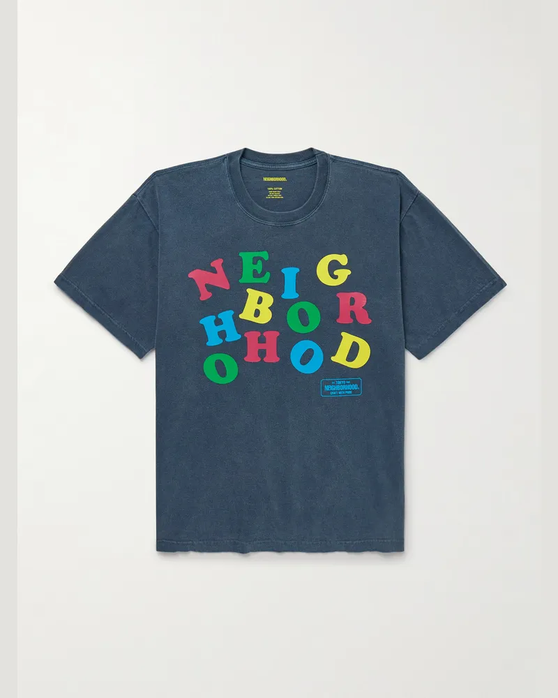 Neighborhood T-Shirt aus Baumwoll-Jersey mit Logoprint Blau