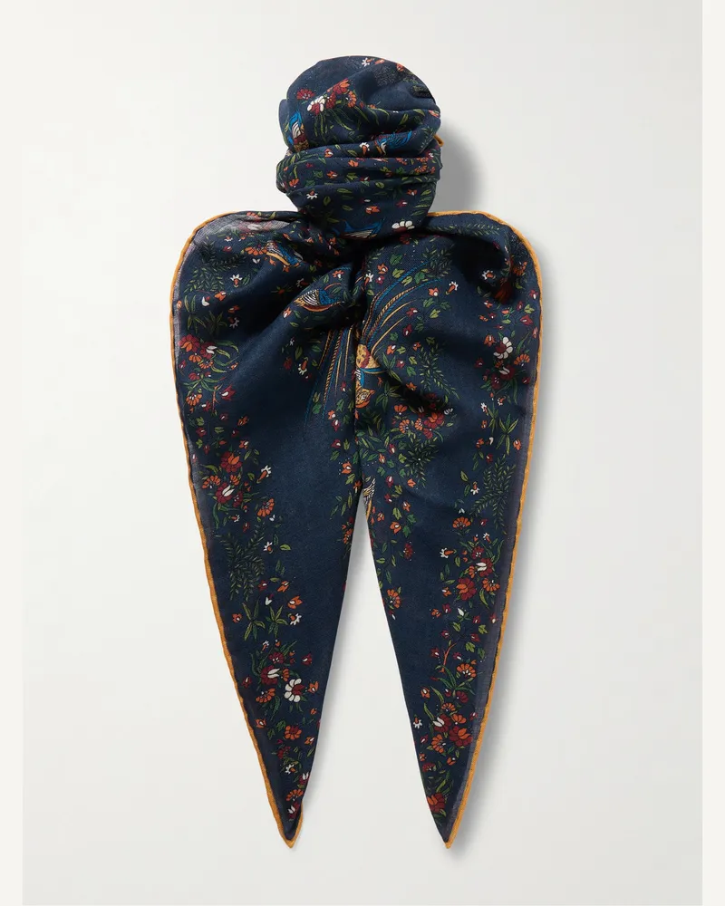 Drake's Birds of Paradise Printed Wool and Silk-Blend Scarf Blue