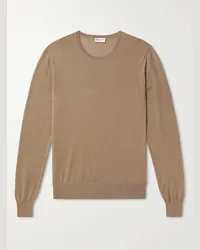 Saint Laurent Schmal geschnittener Pullover aus einer Mischung aus Wolle, Kaschmir und Seide Braun