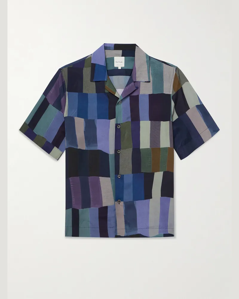 Paul Smith Hemd aus bedrucktem Crêpe mit wandelbarem Kragen Blau