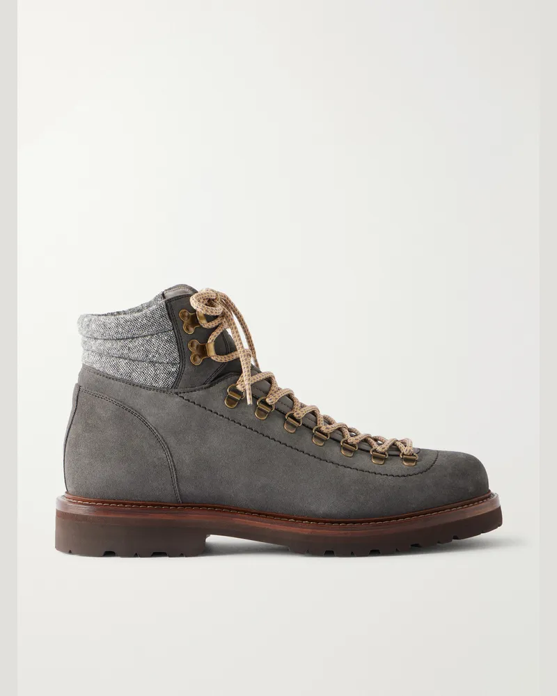 Brunello Cucinelli Suede Hiking Boots Gray
