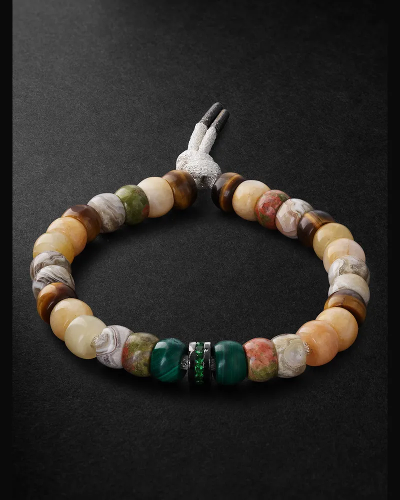Carolina Bucci Hamptons Forte Beads Armband mit mehreren Steinen und Detail aus geschwärztem Gold Neutral