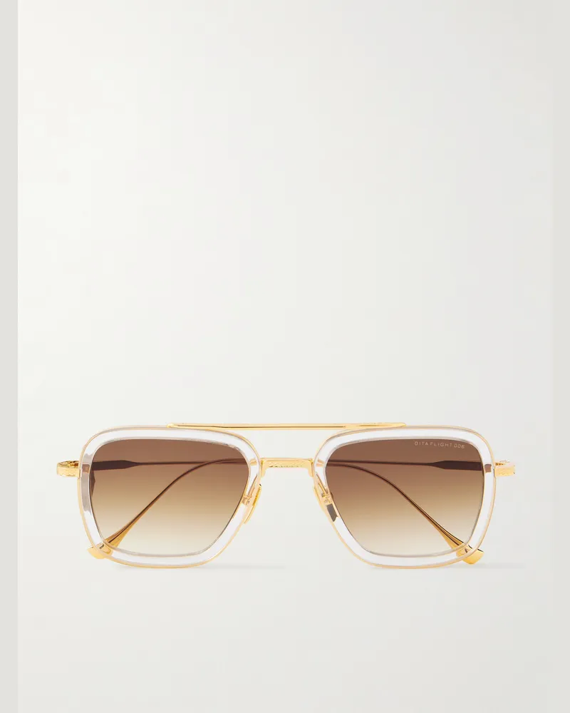 DITA Goldfarbene Pilotensonnenbrille mit Details aus Azetat Gold