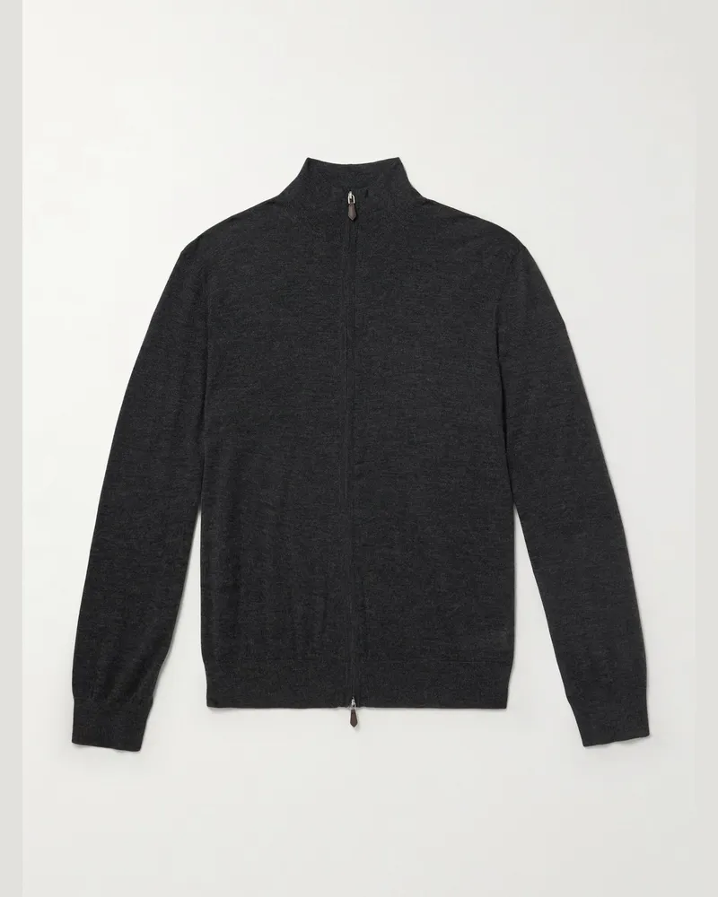 N.Peal Stanley Tucci Cashmere and Silk-Blend Zip-Up Cardigan Gray