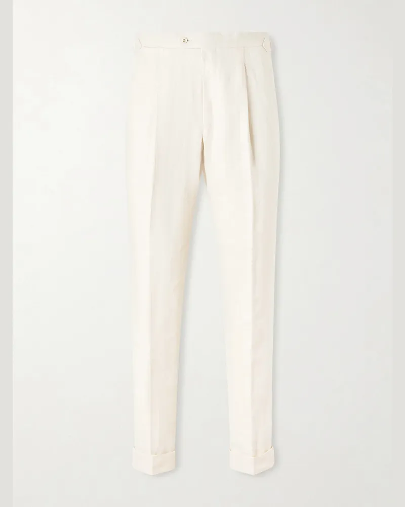 SAMAN AMEL Amie Straight-Leg Wool, Silk and Linen-Blend Suit Trousers Neutrals