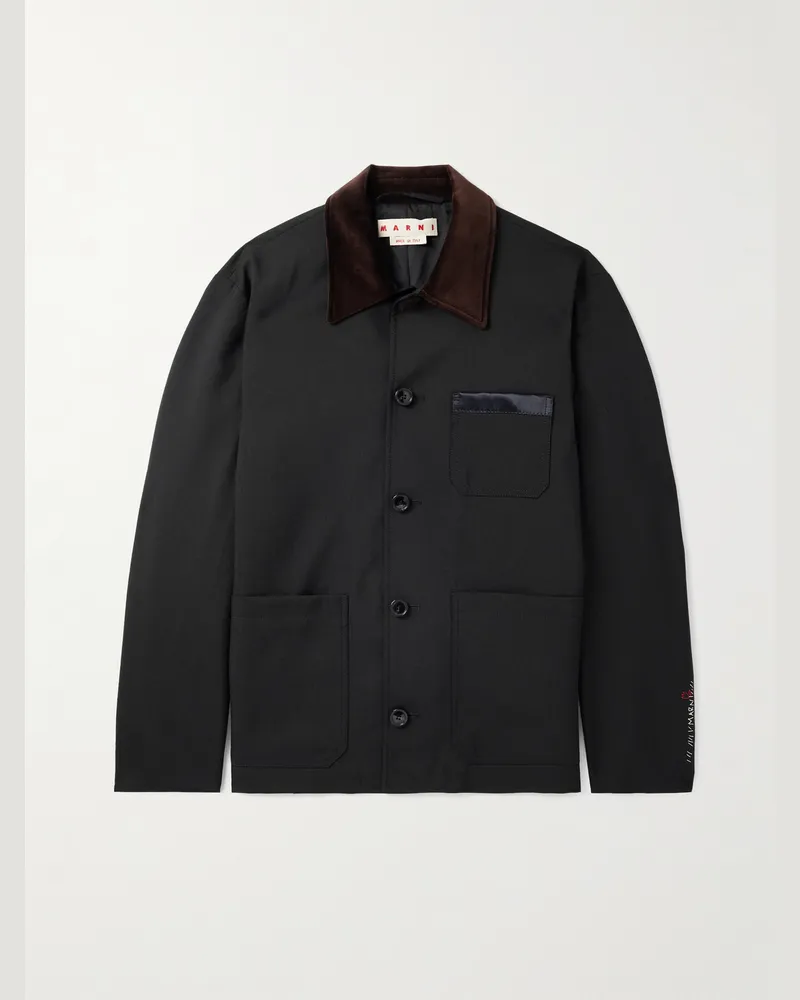Marni Jacke aus Grain de Poudre aus Wolle mit Besatz aus Baumwollsamt und Satin Schwarz