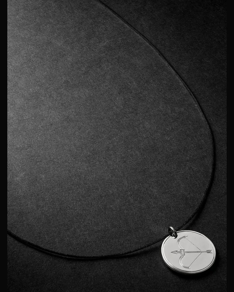 Duffy Jewellery Sagittarius 18-Karat White Gold and Cord Necklace Silver