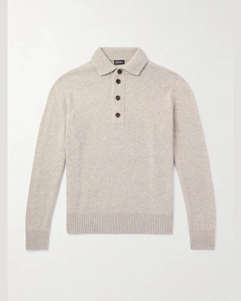 Ermenegildo Zegna Schmal geschnittener Pullover aus einer Woll-Kaschmirmischung mit Polokragen Grau