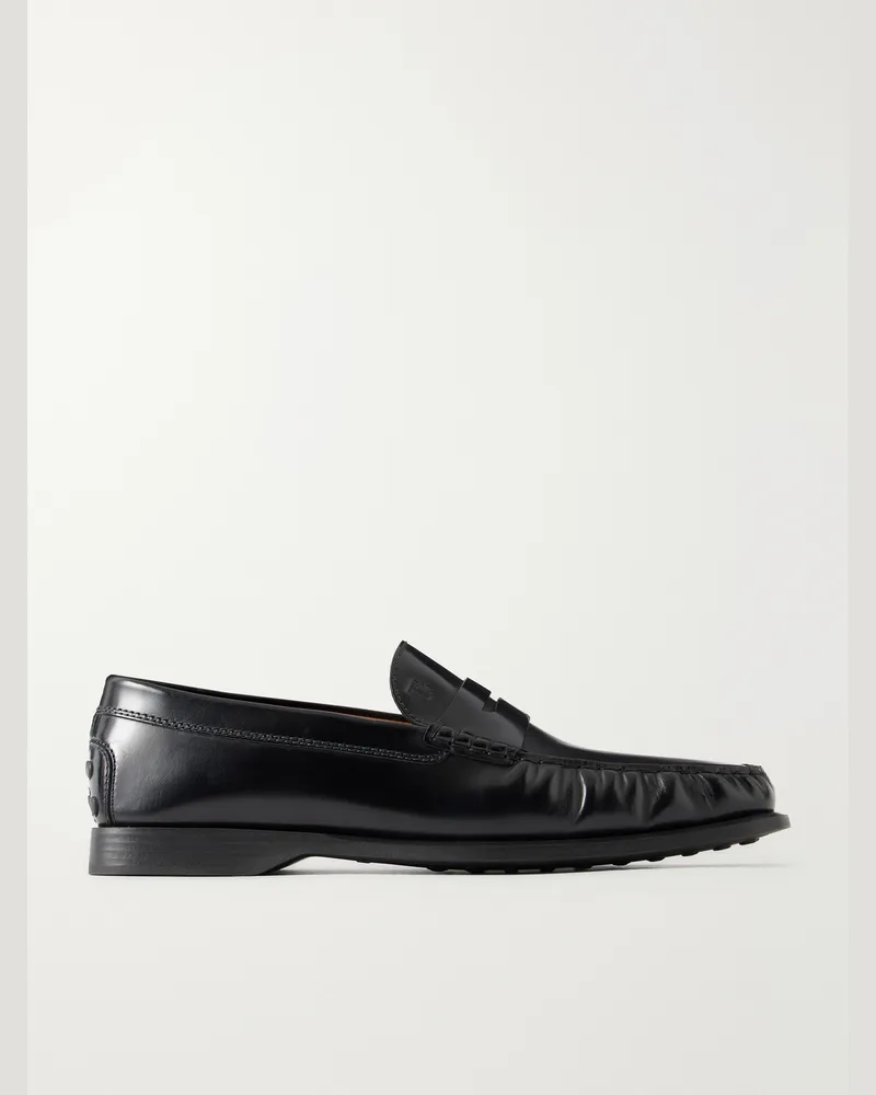 TOD'S Logo-Debossed Gathered Leather Loafers Black