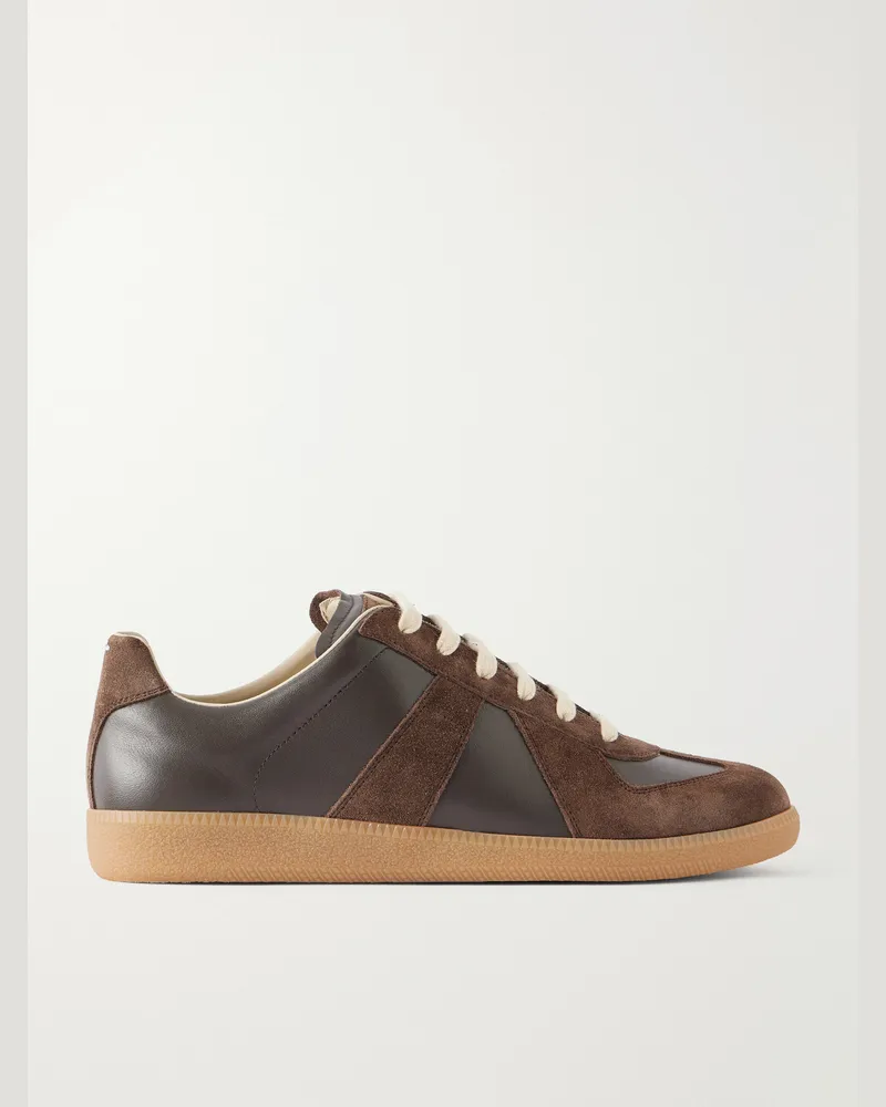 Maison Margiela Replica Leather and Suede Sneakers Brown