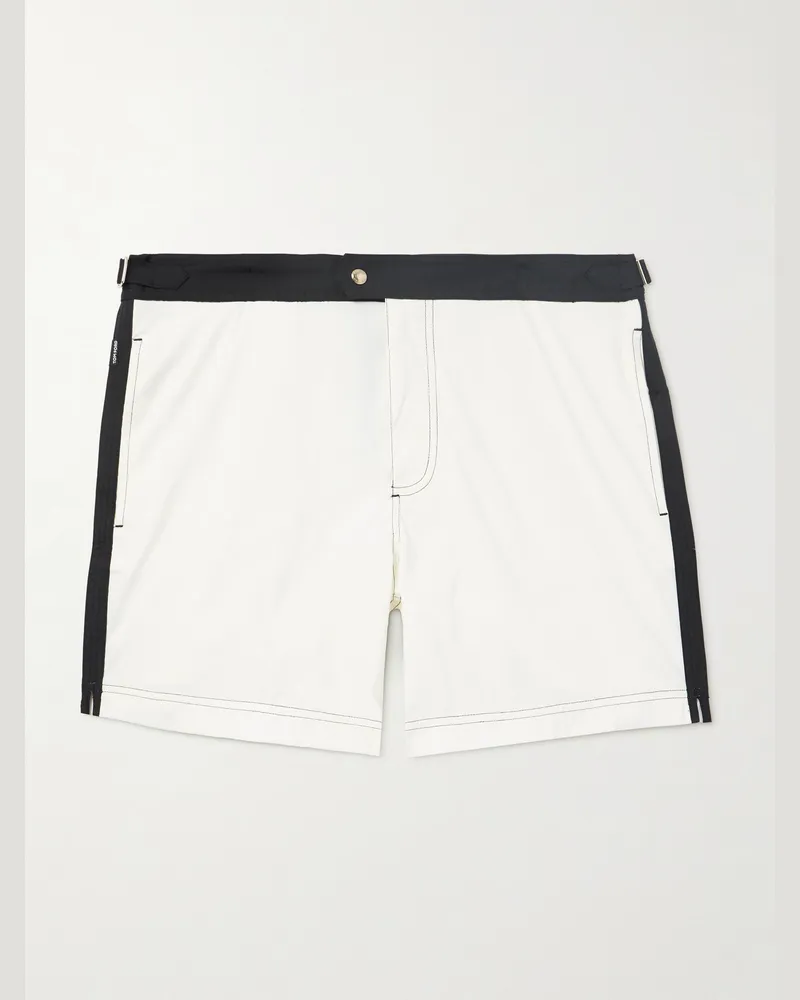 Tom Ford Straight-Leg Mid-Length Striped Swim Shorts Neutrals