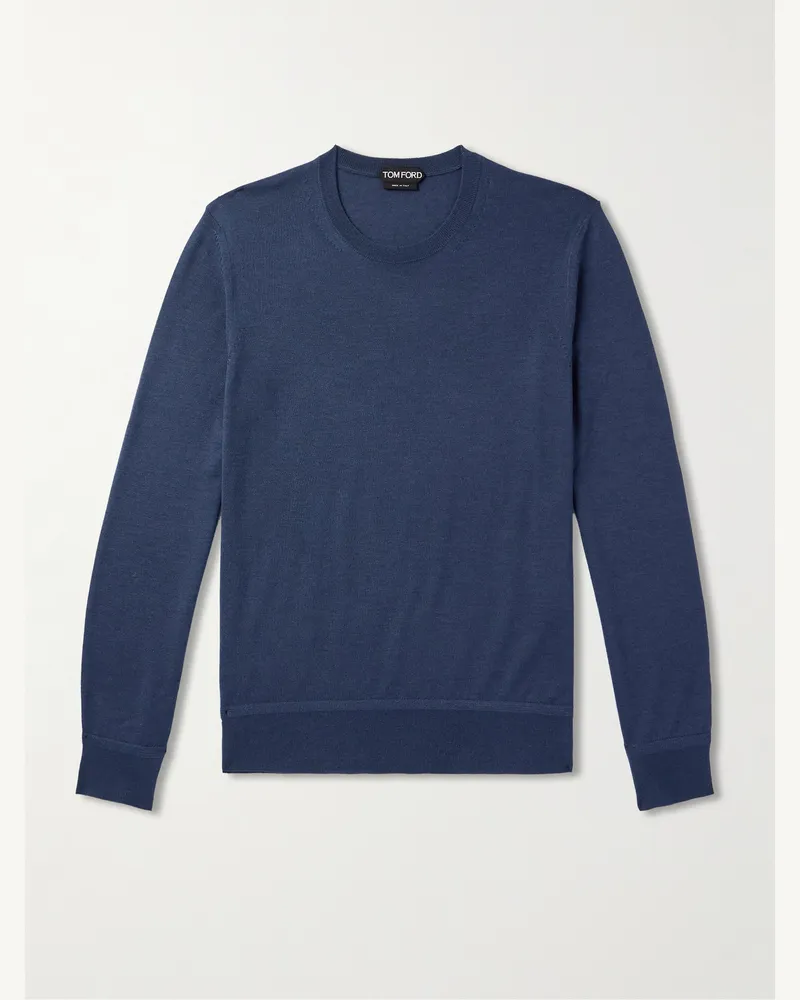 Tom Ford Schmal geschnittener Pullover aus einer Kaschmir-Seidenmischung Blau