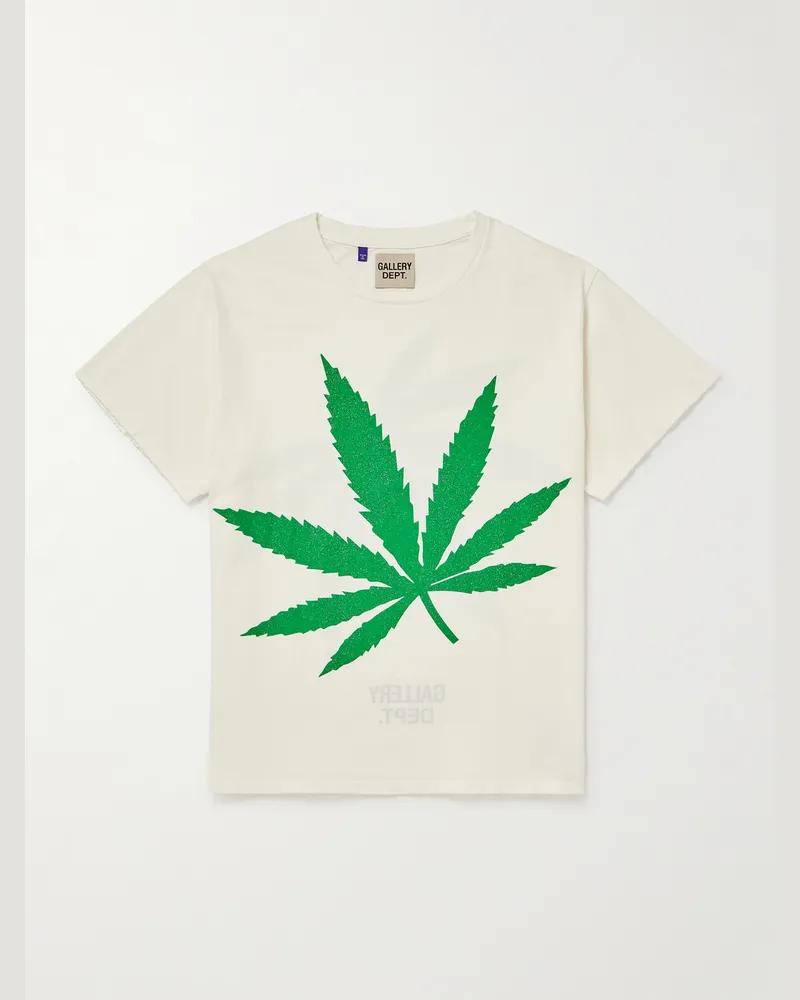 GALLERY DEPT. Weed Glittered Cotton-Jersey T-Shirt Green