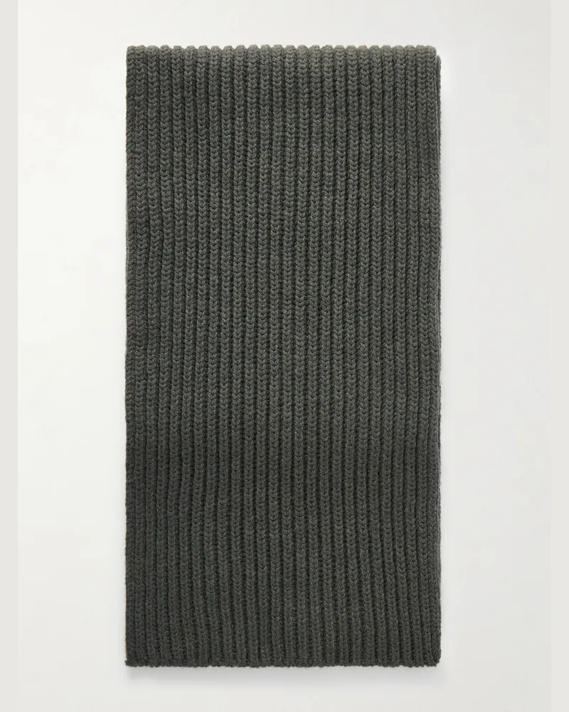 Anderson & Sheppard Ribbed Wool and Cashmere-Blend Scarf Green