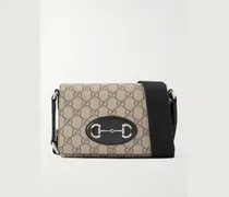 Horsebit 1955 Mini Leather-Trimmed Monogrammed Coated-Canvas Messenger Bag
