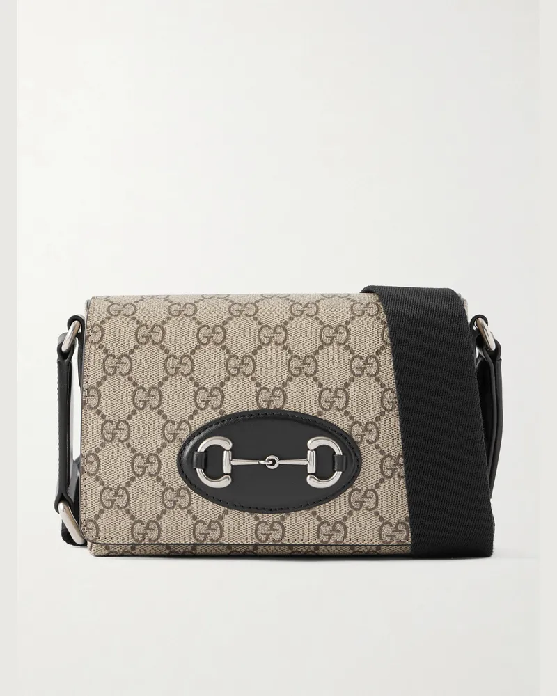Gucci Horsebit 1955 Mini Leather-Trimmed Monogrammed Coated-Canvas Messenger Bag Neutrals