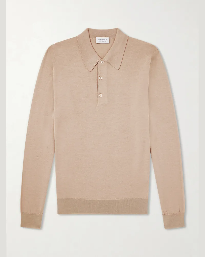 John Smedley Caverhill Knitted Merino Wool Polo Shirt Neutrals