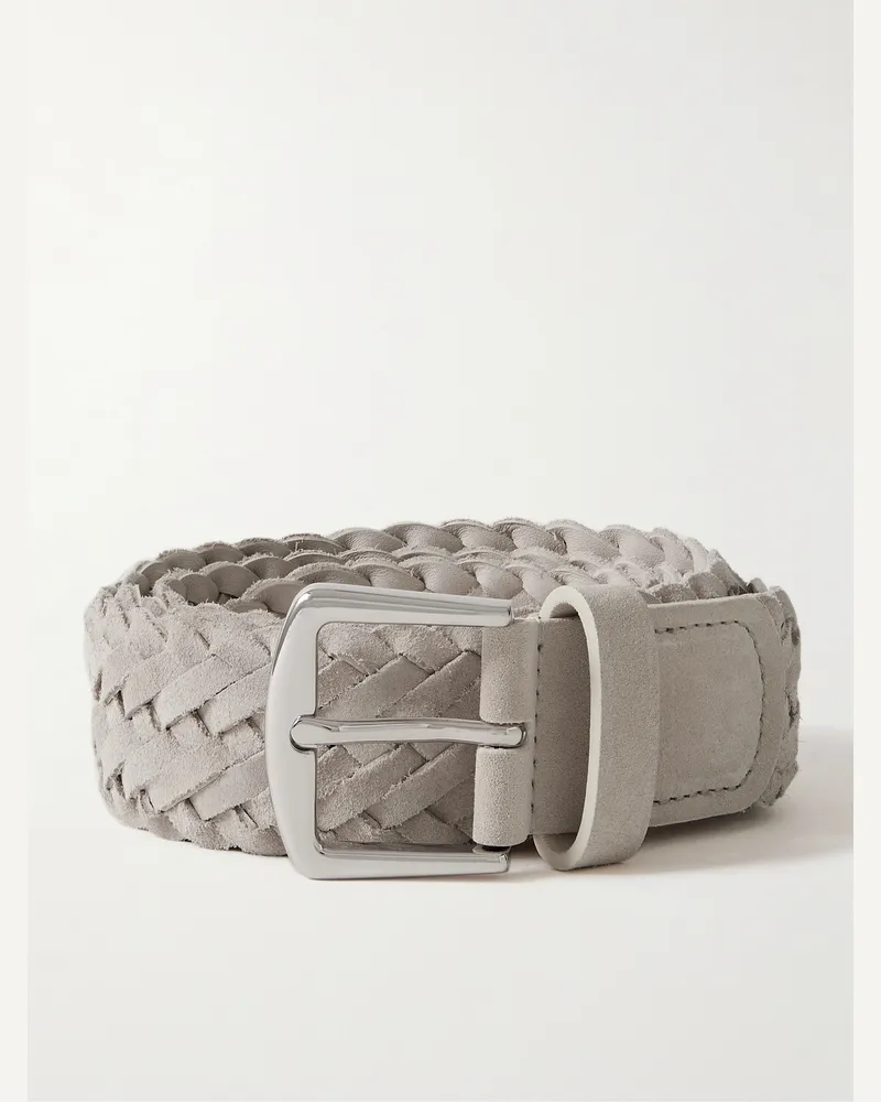 Loro Piana Geflochtener Gürtel aus Veloursleder, 4 cm Neutral