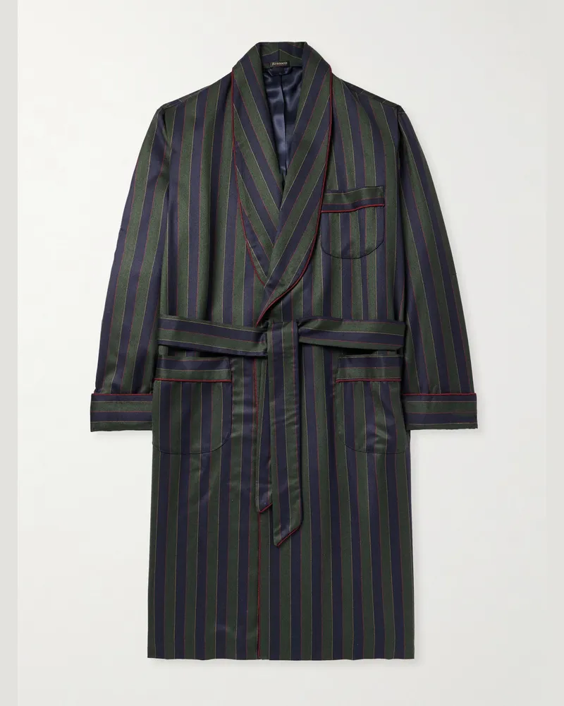 Rubinacci Belted Striped Wool-Twill Robe Blue