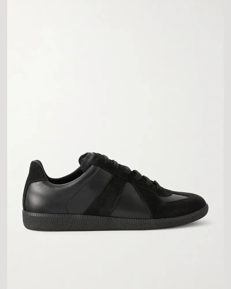 Maison Margiela Replica Leather and Suede Sneakers Black