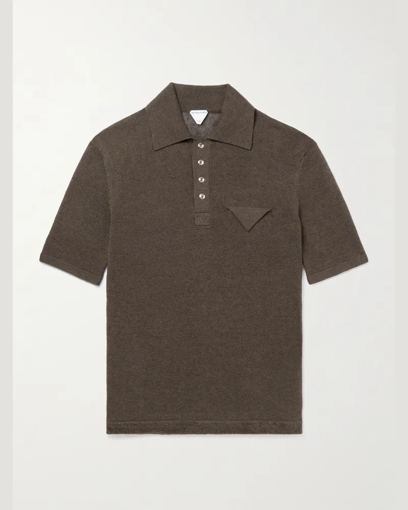 Bottega Veneta Terry-Trimmed Linen and Cotton-Blend Polo Shirt Brown